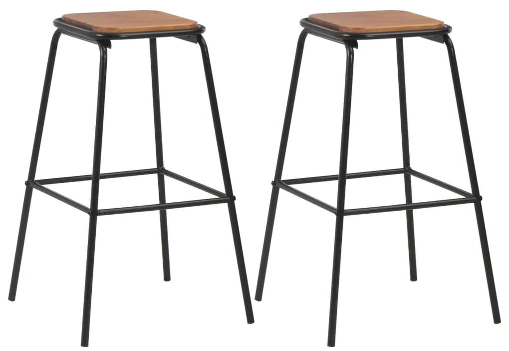 Barové stoličky 2 ks, čierne, borovicový masív a oceľ
