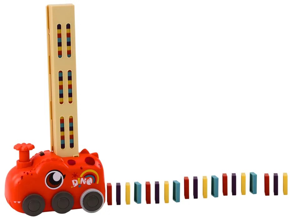 LEAN TOYS Červený dinosaurus auto na batériu aranžuje farebné domino - 4 farby kociek