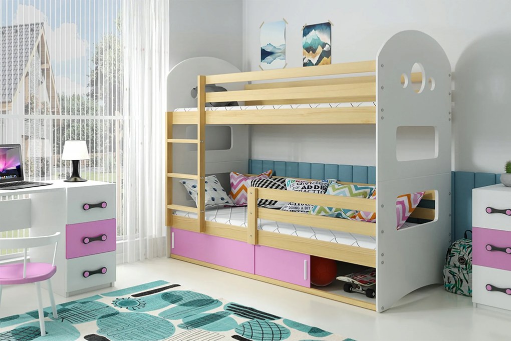 Interbeds Poschodová posteľ DOMINIK 163cmx86cm - drevo ružová
