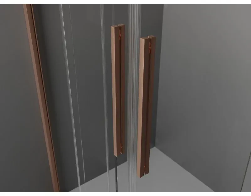 Mexen Velar L Duo, posuvné sprchové dvere do otvoru 140 cm, 8mm šedé sklo, medená matná, 871-140-003-42-65