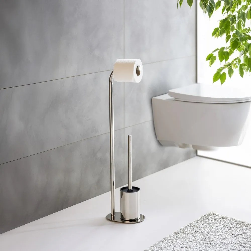 Stojan na toaletný papier s kefou z nehrdzavejúcej ocele v lesklo striebornej farbe Levante – Wenko