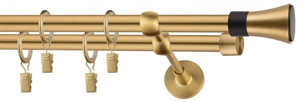 Dekorstudio Garniža dvojradová VASE zlatá 19mm Dĺžka: 280cm, Typ uchytenia: Držiak dvojitý otvorený, Typ príslušenstva: Krúžky tiché so štipcami