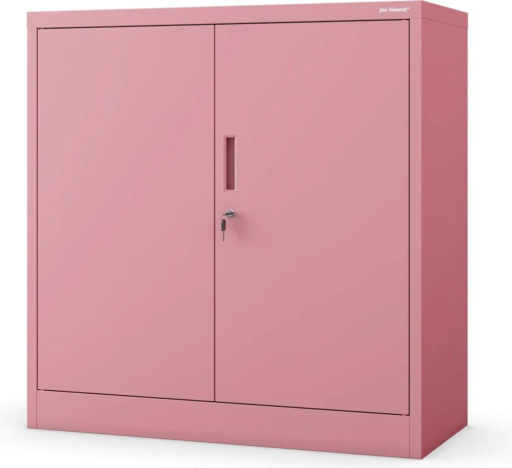 Kovová policová skriňa BEATA, 900 x 930 x 400 mm, Fresh Style: púdrovo ružová