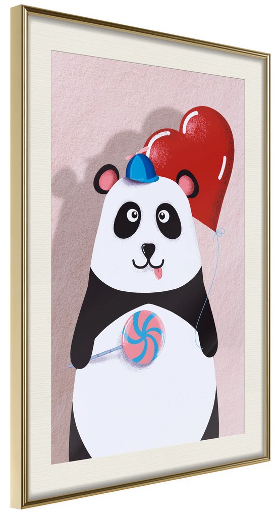 Artgeist Plagát - Panda with a Balloon [Poster] Veľkosť: 40x60, Verzia: Zlatý rám s passe-partout