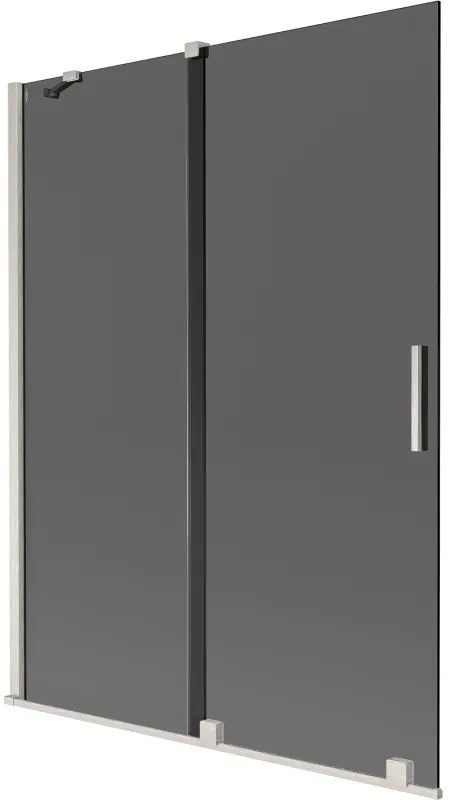 Mexen Velar, 2-krídlová posuvná vaňová zástena 130 x 150 cm, 8mm šedé sklo, brúsená oceľ, 896-130-000-41-97