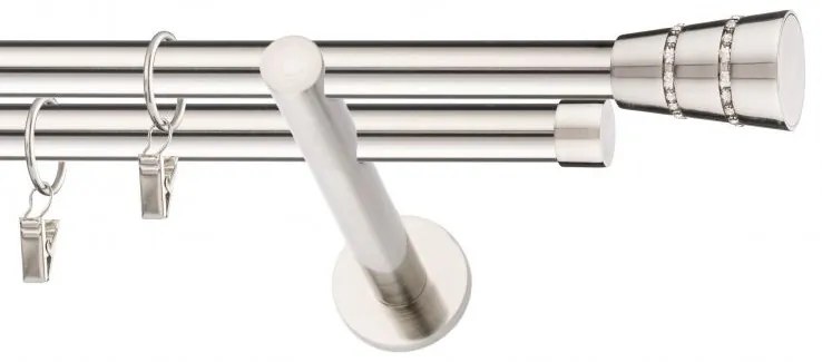 Dekorstudio Niklová dvojradová garniža BOGOTA 19mm Dĺžka: 120cm, Typ uchytenia: Držiak dvojitý modern, Typ príslušenstva: Krúžky tiché so štipcami