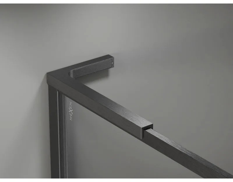 Mexen, Mexen Kioto-F L sprchová stena s rámom 90 x 202 cm, priehľadná 8 mm, pištoľovo sivá kartáčovaná - 800-090-174-66-00