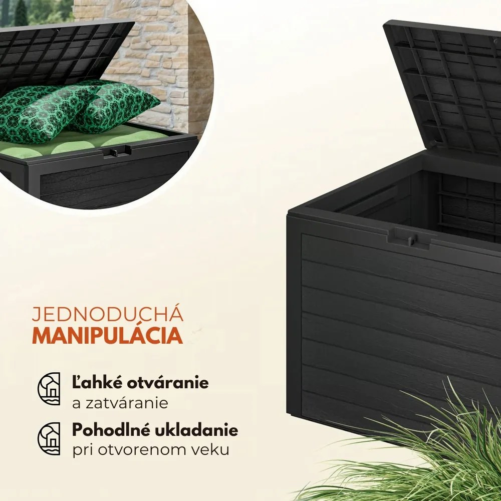 Úložný box WOODEBOX - 190L, 78x44x55cm, antracitová Prosperplast