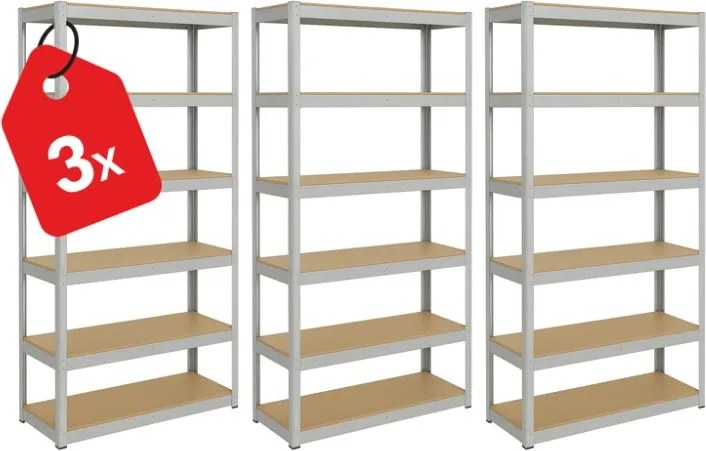 Akcia 3x Regál 220x90x50 cm pozinkovaný 6-policový, nosnosť 1050 kg