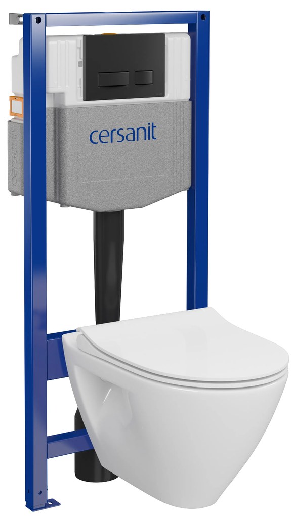 Cersanit Mille, System50 MECH podomietkový rám + závesná wc misa Mille Plus CleanOn + čierne tlačidlo MOVI II, S701-756