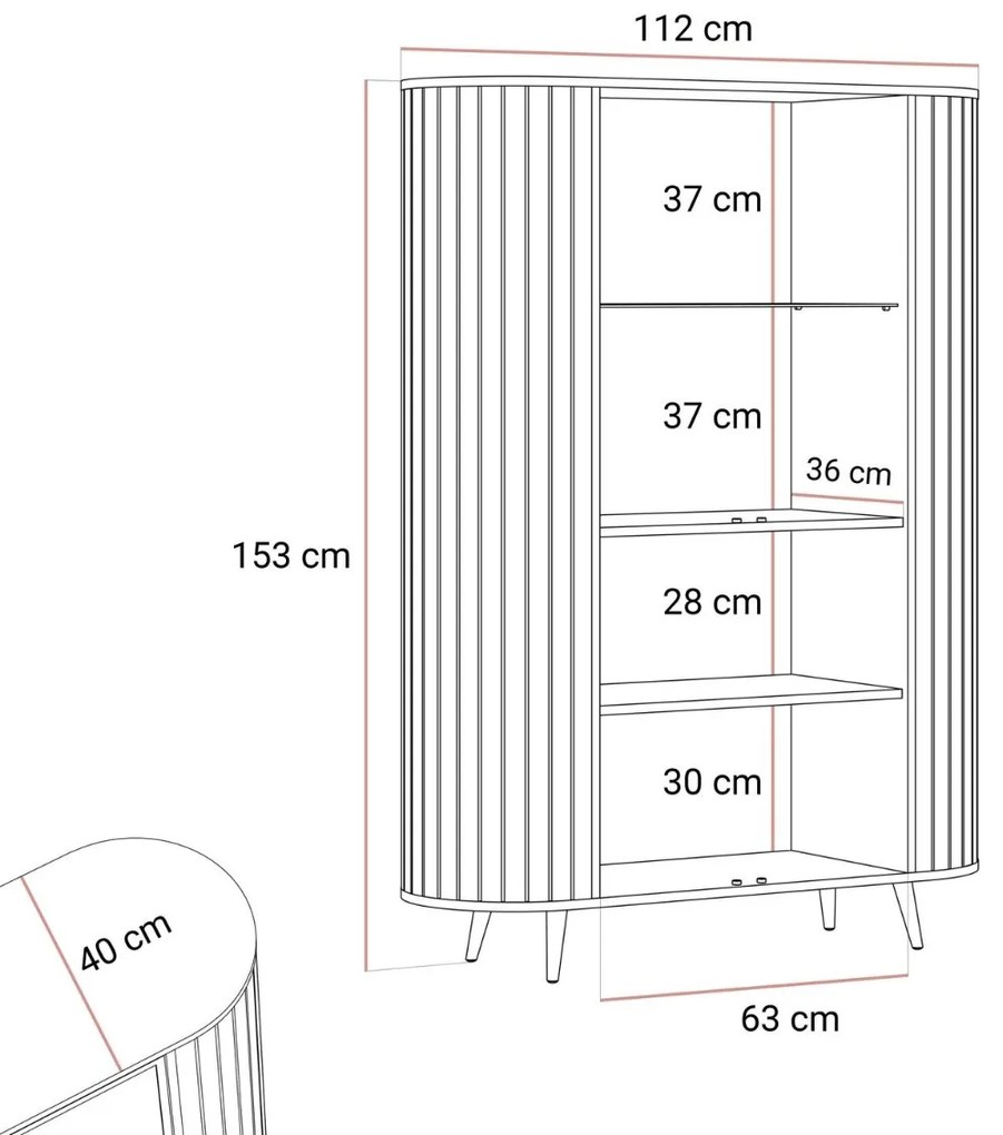 VITRÍNA LANDRY 3 ČIERNA LED 112 x 153 cm