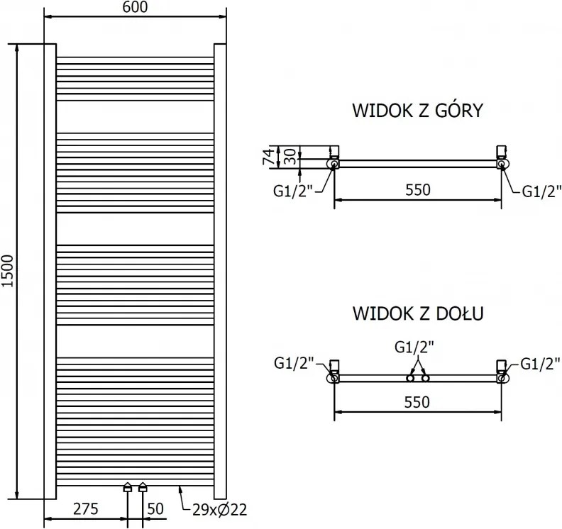 Mexen Mars, elektrické vykurovacie teleso 1500 x 600 mm, 600 W, zlatá lesklá, W110-1500-600-2600-50