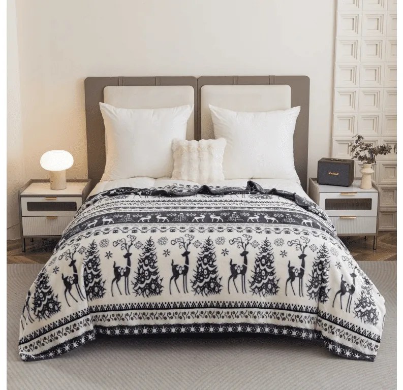 Mikroplyšová deka WINTER DEER, sivá Rozmer: 150 x 200 cm