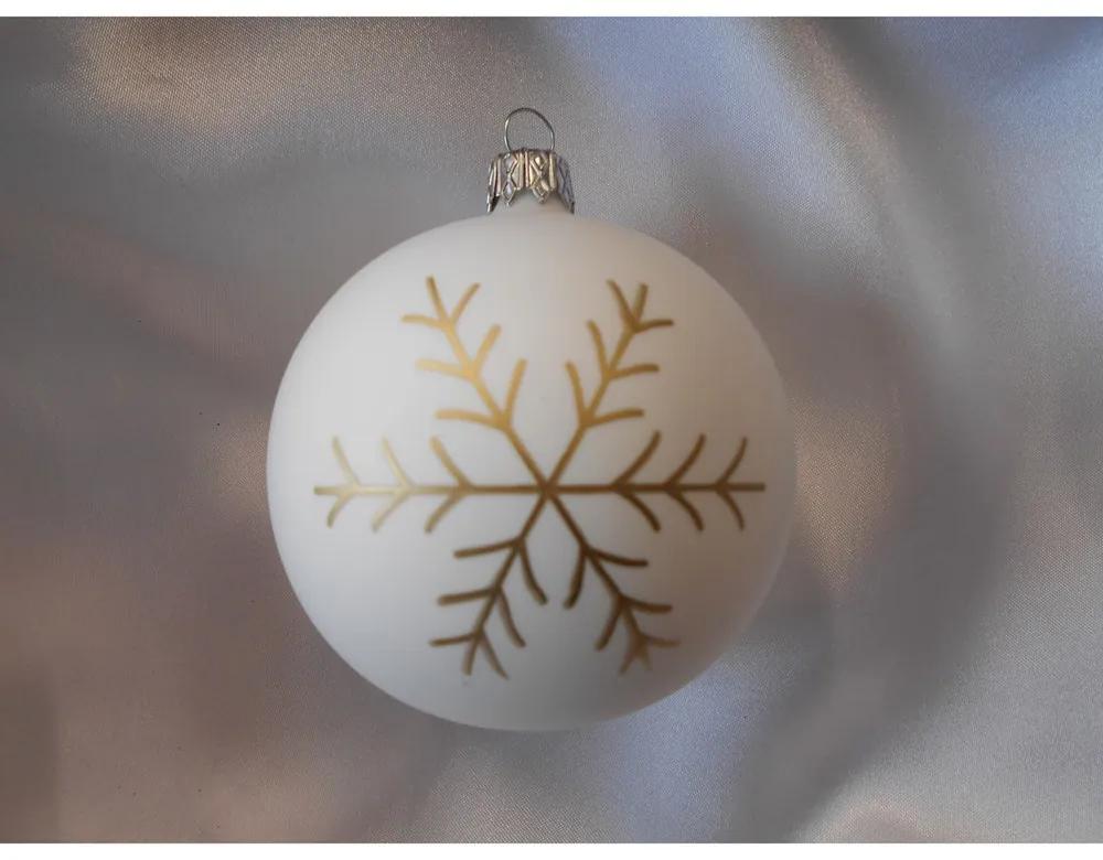 Vianočná guľa 8 cm dekor vločka/stromček SET/6ks - zlatá vločka