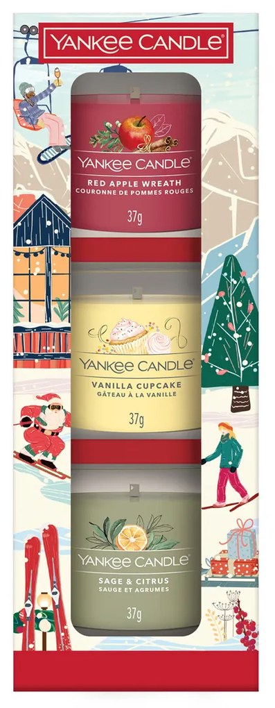 Yankee Candle Darčeková súprava 3 sklenených votívnych sviečok Holiday Party 2025