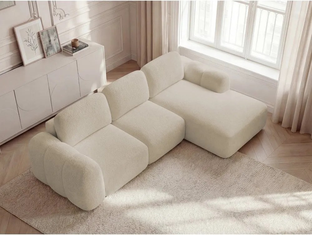 Béžová rozkladacia/s úložným priestorom rohová pohovka z textílie buklé (pravý roh/s leňoškou) Montaigne – Bobochic Paris