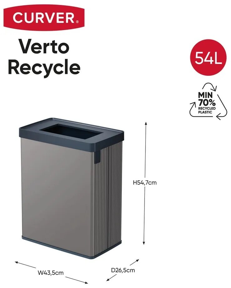 Sivý odpadkový kôš na triedený odpad z recyklovaného plastu 54 l Verto Recycle – Curver