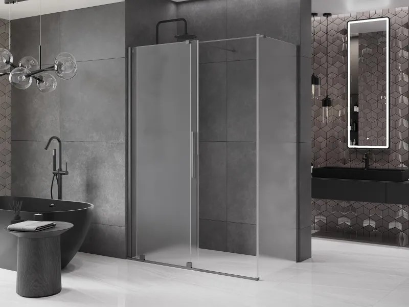 Mexen Velar, sprchový kút s posuvnými dverami 160 x 85 cm, 8mm sklo námraza, grafit brúsený, 871-160-085-31-66