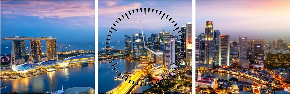 Obraz - Singapur, Ázia (s hodinami) (90x30 cm)
