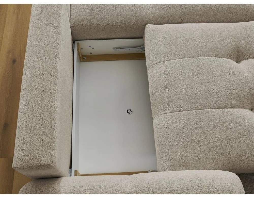 Béžová ženilková rozkladacia/s úložným priestorom rohová pohovka (pravý roh/s leňoškou) Roxelane – Bobochic Paris