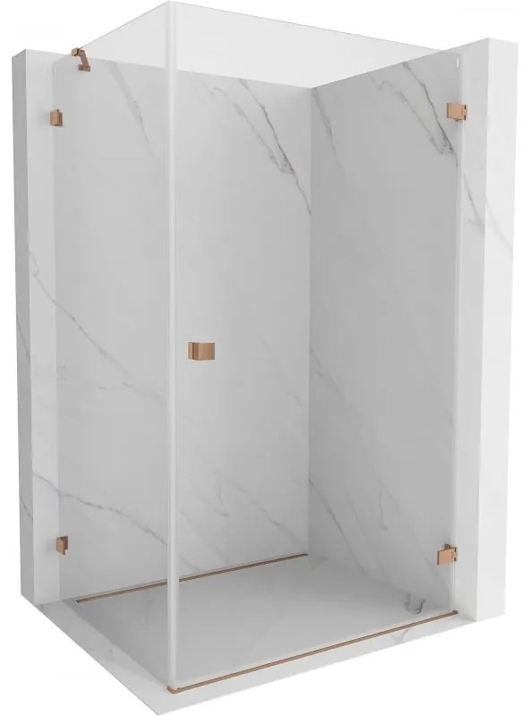 Mexen Lunar-B, pravostranný výklopný sprchový kút 90 x 70 cm, 8mm číre sklo, profil medená matná, 832-090-070-65-00-P
