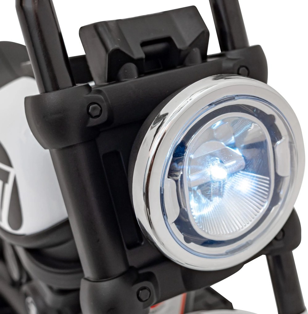 Ramiz Elektrická motorka Chopper FASTER pre deti biela + FM rádio + audio panel + LED