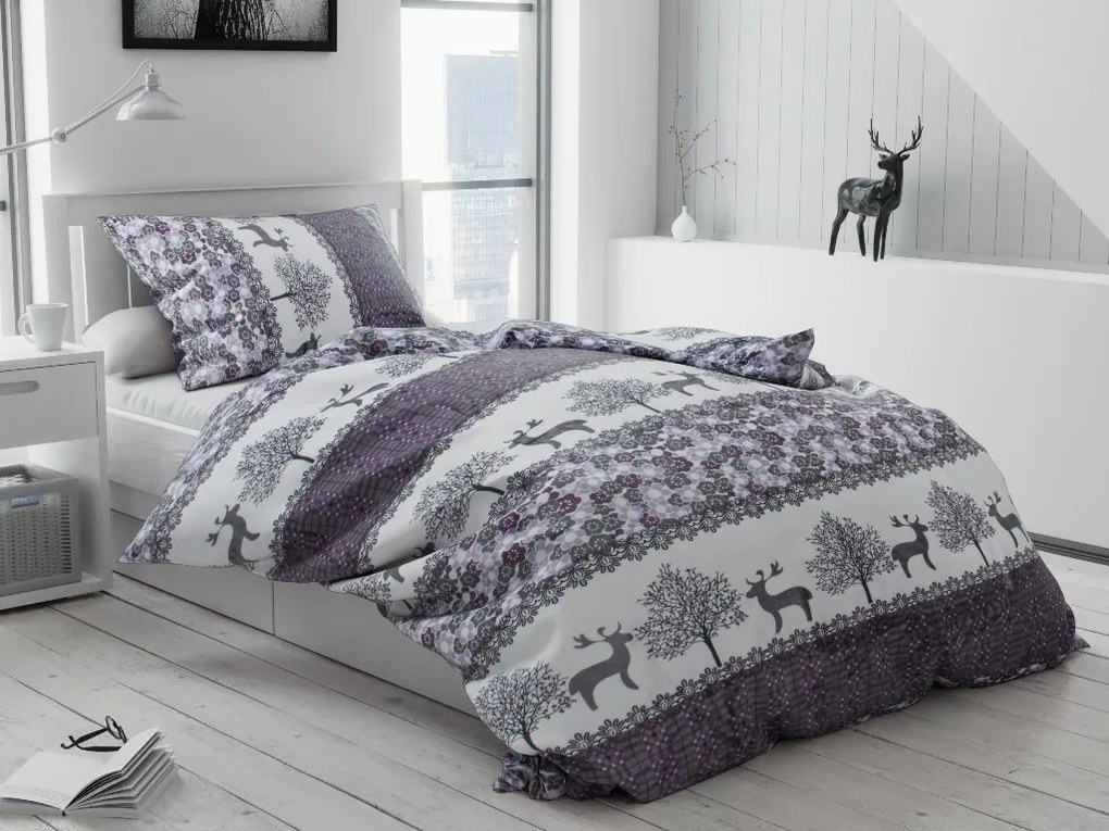 Obliečky mikroplyš VIANOČNÉ SOBY sivé + plachta mikroplyš SOFT 90x200 cm svetlosivá