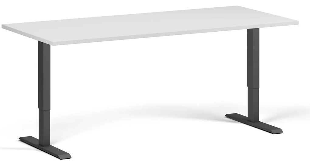 Výškovo nastaviteľný stôl, 180x80 cm, 2 motory, čierna podnož, biela