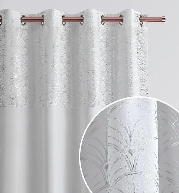 Luxusný biely záves so strieborným vzorom 140x250 cm