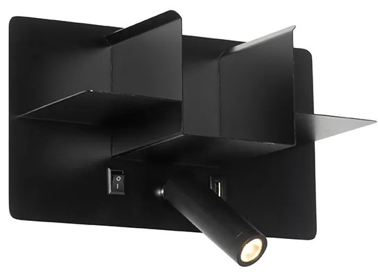 Moderná nástenná lampa čierna vrátane LED s USB - Thijs