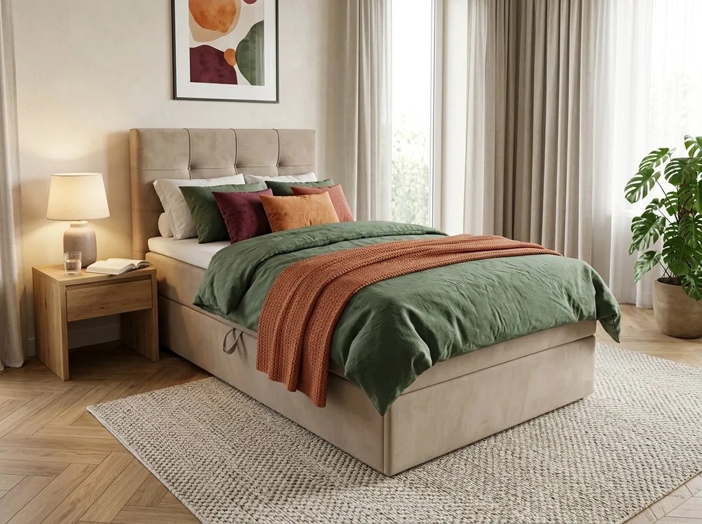 Čalúnená posteľ boxspring DIRELIS TRINITY 90x200 cm béžová Matrac: Bonell pružinová matrac