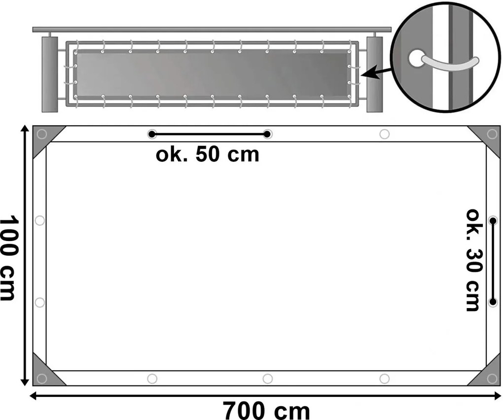Balkónová zástena Ral 1x7 m šedá