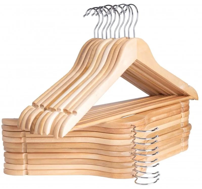 Erga Eder, drevené vešiaky do šatníka 10ks, prírodná hnedá-chrómová, ERG-YKA-CH.EDER