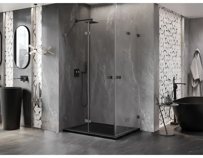Mexen Lunar-F Duo, sklápací sprchový kút 100 x 80 cm, 8mm číre sklo, profil grafit brúsený, 836-100L-080P-66-00