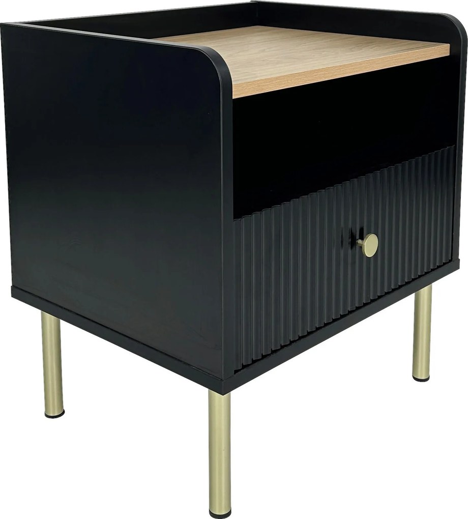 XXXLutz NOČNÝ STOLÍK, čierna, farba duba, 50/54/40 cm Xora - Nočné stolíky - 002479000211