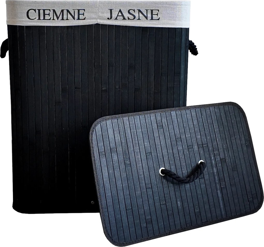 TRENDIE Bambusový kôš na prádlo 100l čierny + DARČEK
