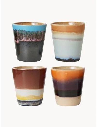 Ručne maľované keramické hrnčeky na espresso 70's, 4 ks
