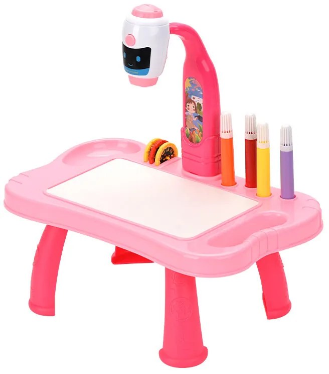 LEAN TOYS Mini projektorový stôl 2v1 s príslušenstvom – Ružový