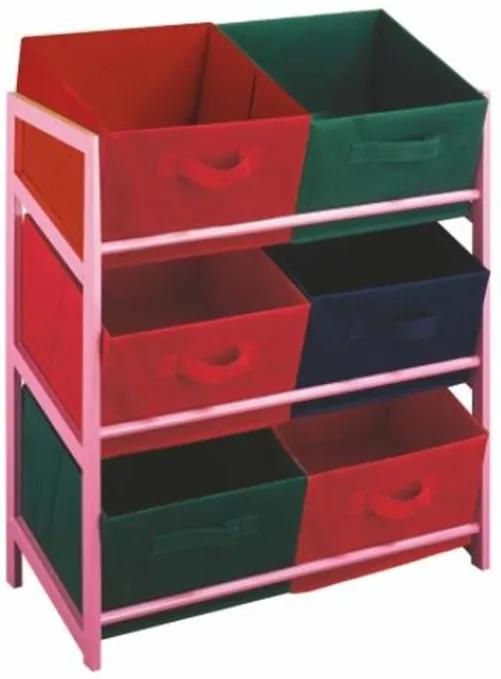 Viacúčelová komoda s úložnými boxami z látky, ružový rám/farebné boxy, COLOR 96