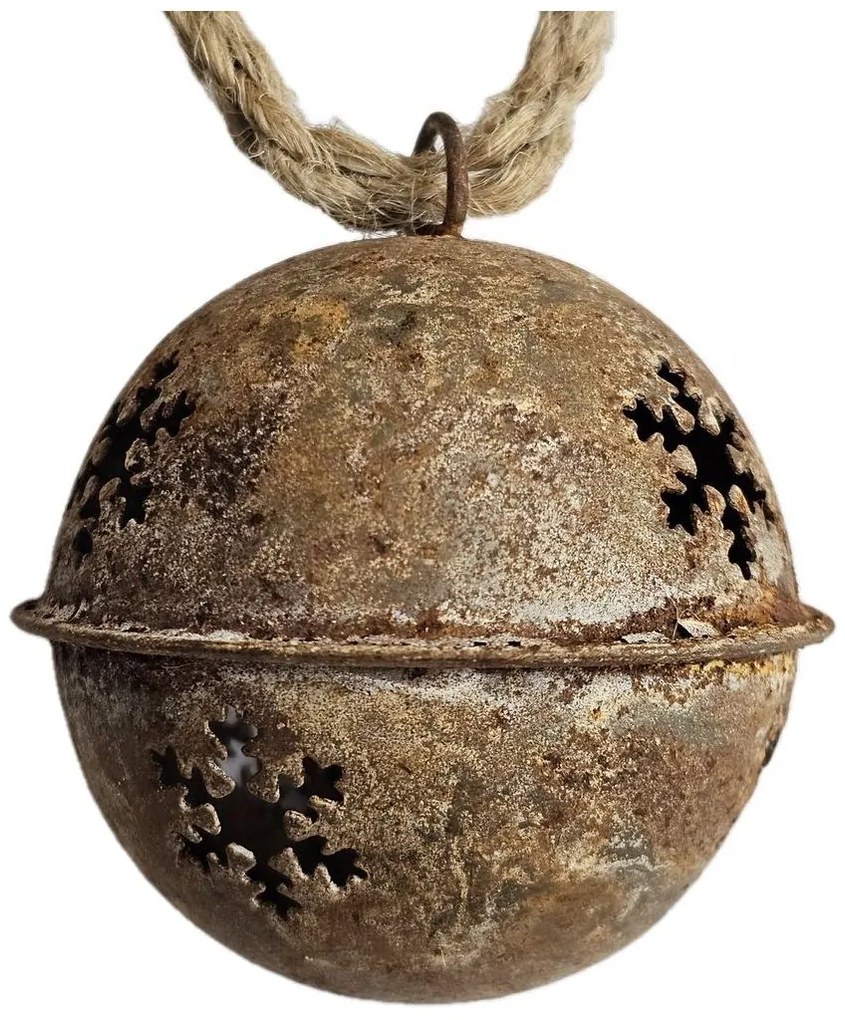 Šedá antik závesná plechová ozdoba rolnička - Ø 6cm