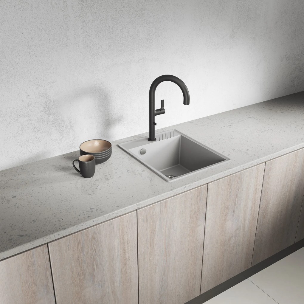 Laveo Hub, 1-komorový granitový drez 394x485x204 mm, šedá, LAV-SPH_510Y