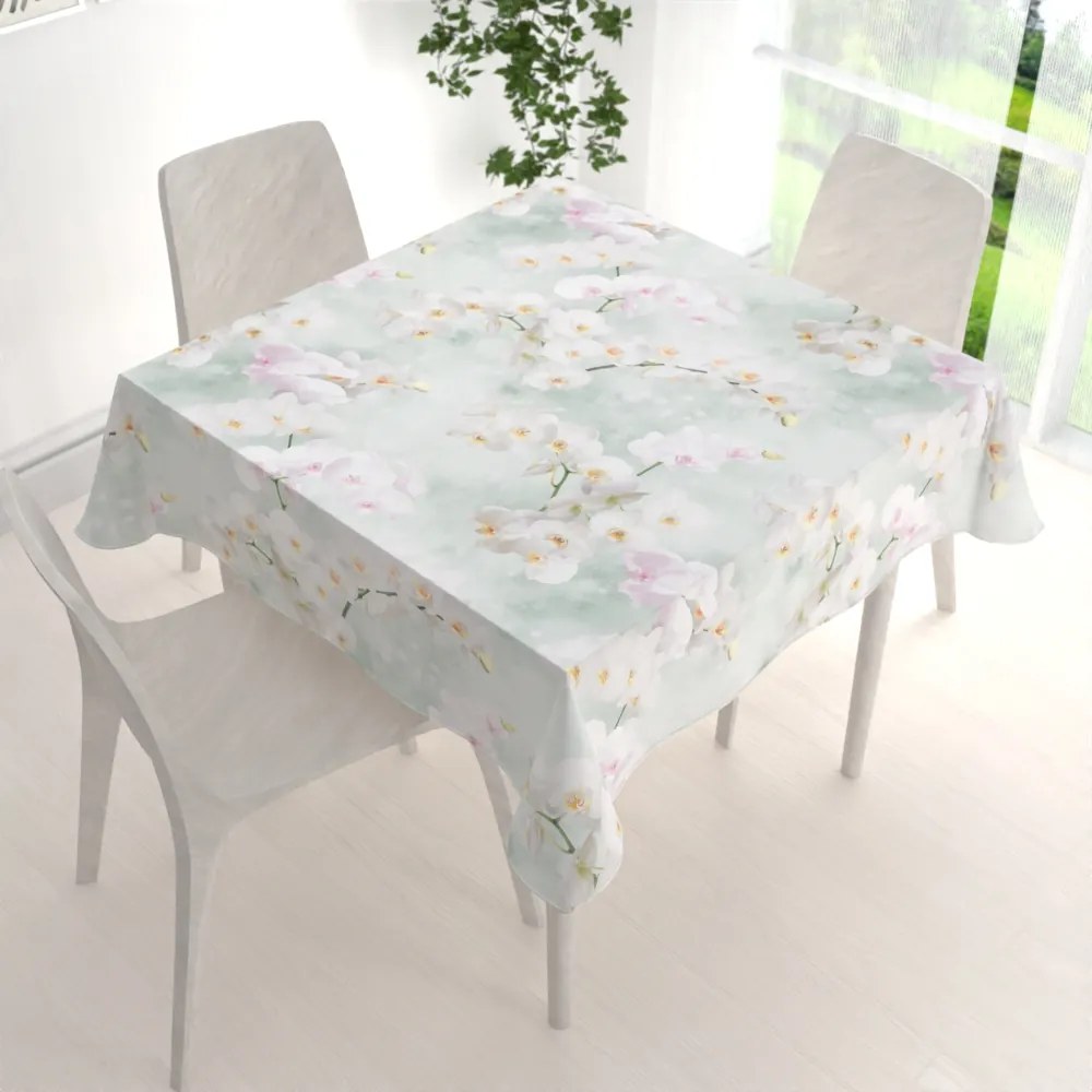 Biante Dekoračný štvorcový obrus PM-019 Orchidey na svetlo zelenom 120x120 cm