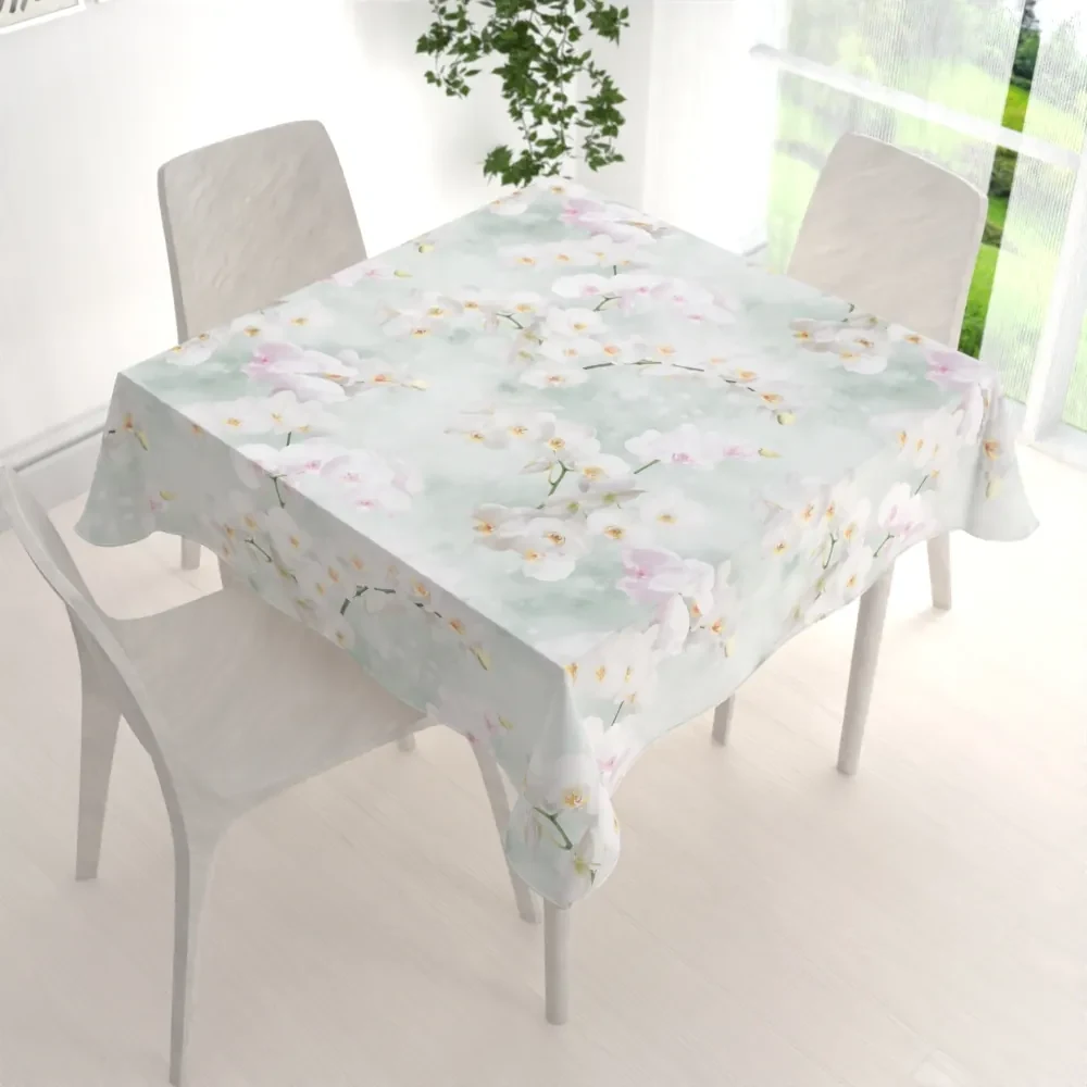 Biante Dekoračný štvorcový obrus PM-019 Orchidey na svetlo zelenom 90x90 cm