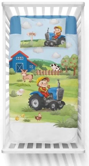 Bambusové obliečky do postieľky 3D Farma modrá 100x135/40x60