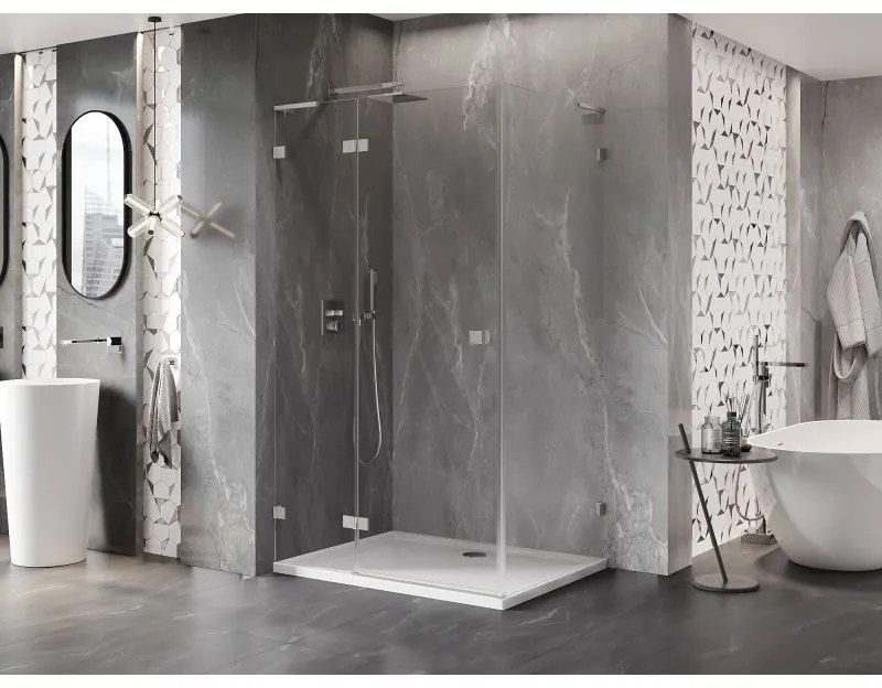 Mexen Lunar L, sklápací sprchový kút ľavý 70 x 80 cm, 8mm číre sklo, oceľový profil, 834L-070-080-97-00-L