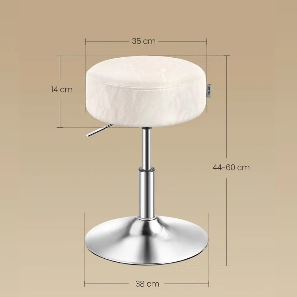 Výškovo nastaviteľná stolička AURA k toaletnému stolíku, Ø35cm, krémová Vasagle