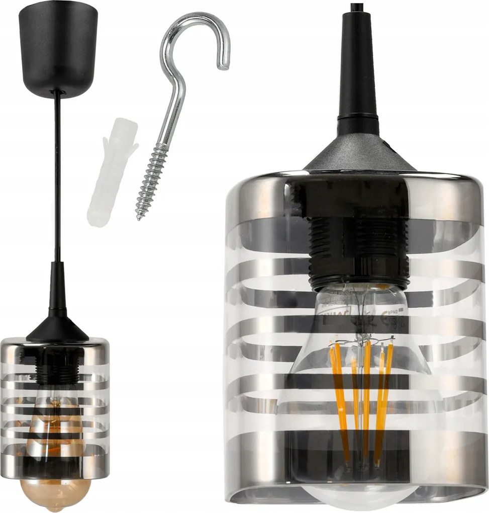 Závesné stropné svietidlo / luster LED E27, nastaviteľné 0–100 cm, sklenené tienidlo