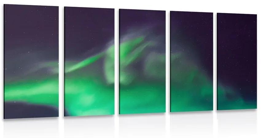 5-dielny obraz zelená polárna žiara na oblohe - 100x50