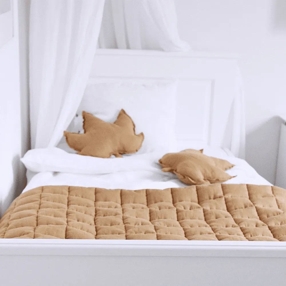 Ľanový vankúš javorový list karamelová 43x43 cm