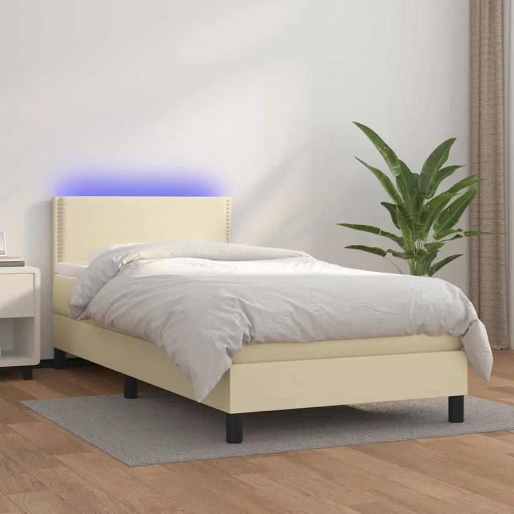 Boxspring posteľ s matracom a LED krémová 80x200 cm umelá koža 3134131